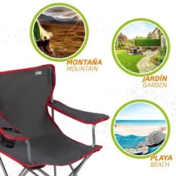 AKTIVE - Chaise Pliante Camping 64,50x49,50x82 Cm, Gris Foncé Et Rouge -Célèbre Camping Magasin aktive chaise pliante camping 6450x4950x82 cm gris fonce et rouge 4