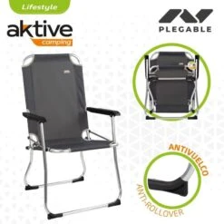 AKTIVE - Chaise Pliante Camping Fixe En Aluminium 54 X 57 X 91 Cm, Gris -Célèbre Camping Magasin aktive chaise pliante camping fixe en aluminium 54 x 57 x 91 cm gris 2