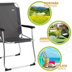 AKTIVE - Chaise Pliante Camping Fixe En Aluminium 54 X 57 X 91 Cm, Gris -Célèbre Camping Magasin aktive chaise pliante camping fixe en aluminium 54 x 57 x 91 cm gris 4