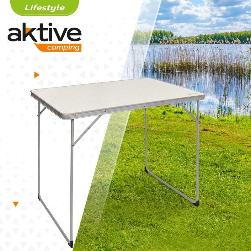 AKTIVE - Table Pliante En Aluminium Et Bois. Table De Camping 80x60x70 Cm 2 AKTIVE - Table Pliante En Aluminium Et Bois. Table De Camping 80x60x70 Cm – Image 2