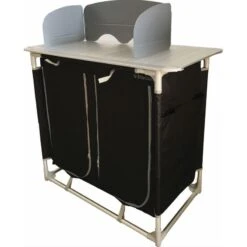 BAYASUN Meuble De Cuisine 4 Étagères Pieds Réglables Gris -Célèbre Camping Magasin bayasun meuble de cuisine 4 etageres pieds reglables gris 2